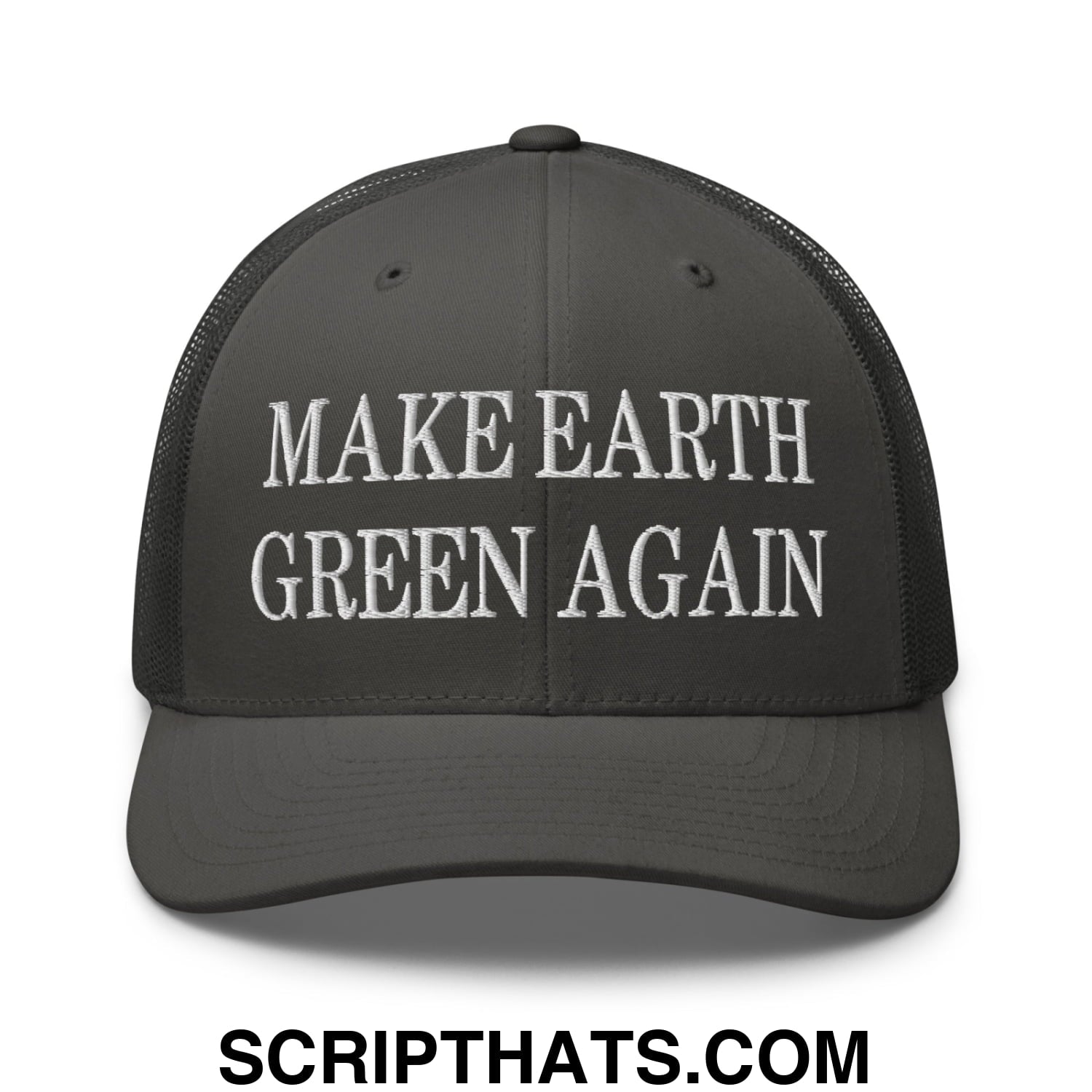 Make Earth Green Again Embroidered Mesh Trucker Hat Charcoal