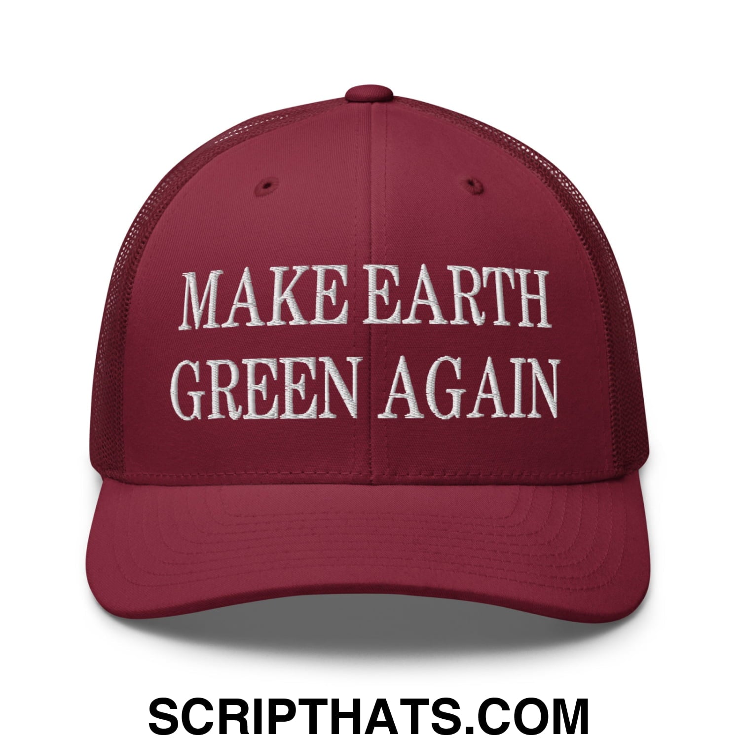 Make Earth Green Again Embroidered Mesh Trucker Hat Cranberry