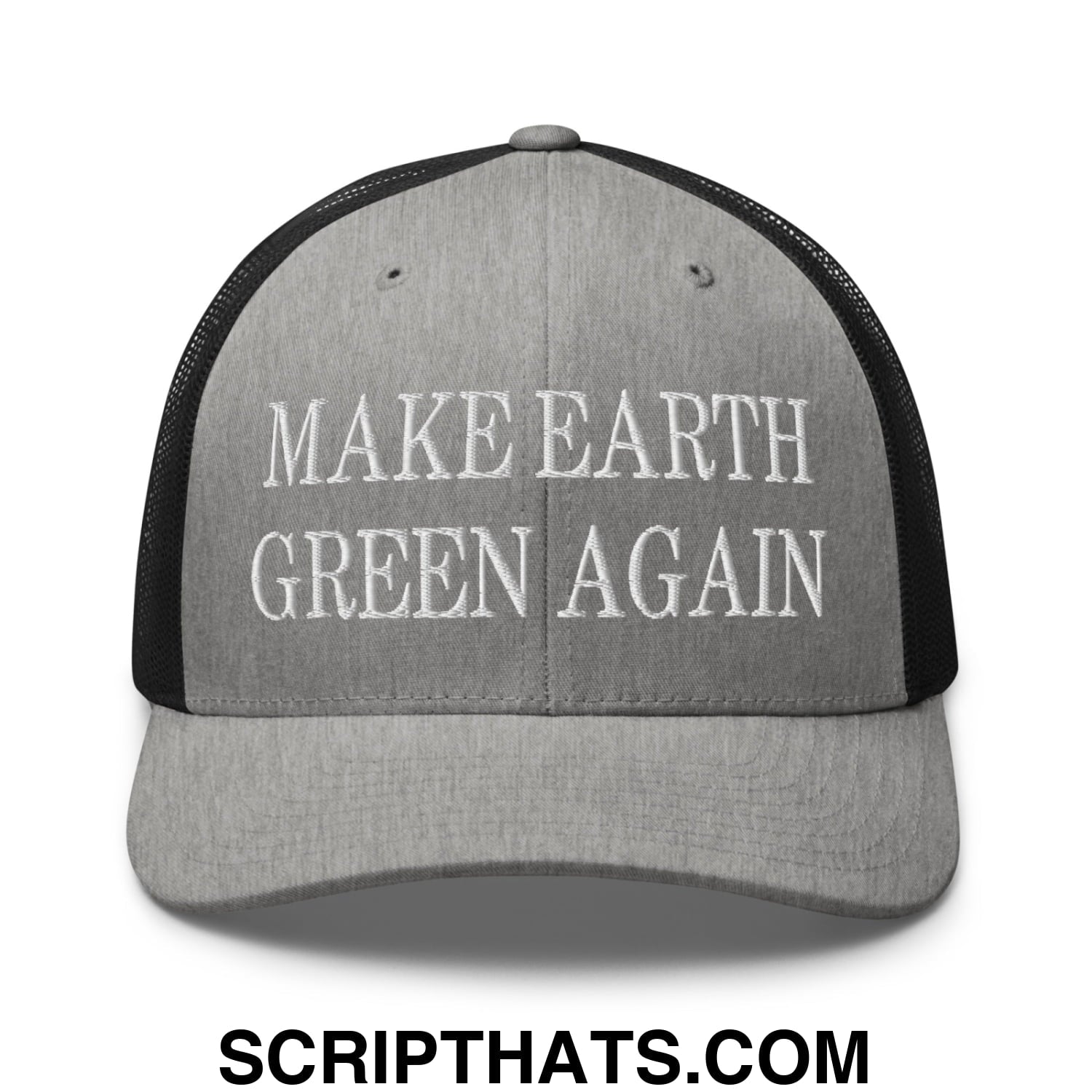 Make Earth Green Again Embroidered Mesh Trucker Hat Heather Black