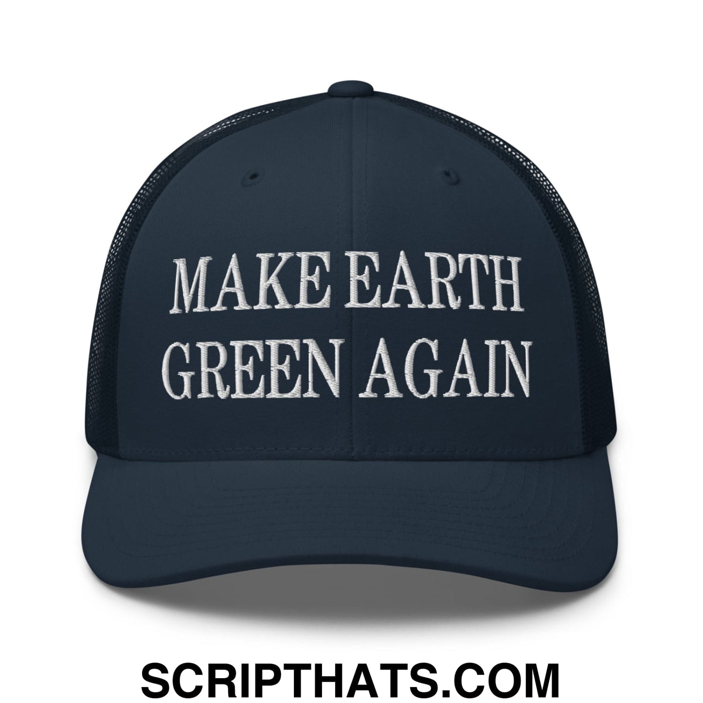 Make Earth Green Again Embroidered Mesh Trucker Hat Navy