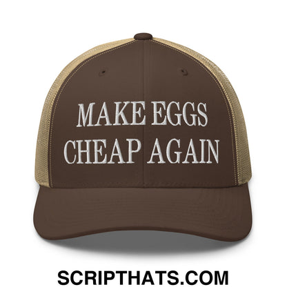 Make Eggs Cheap Again Embroidered Mesh Trucker Hat Brown Khaki