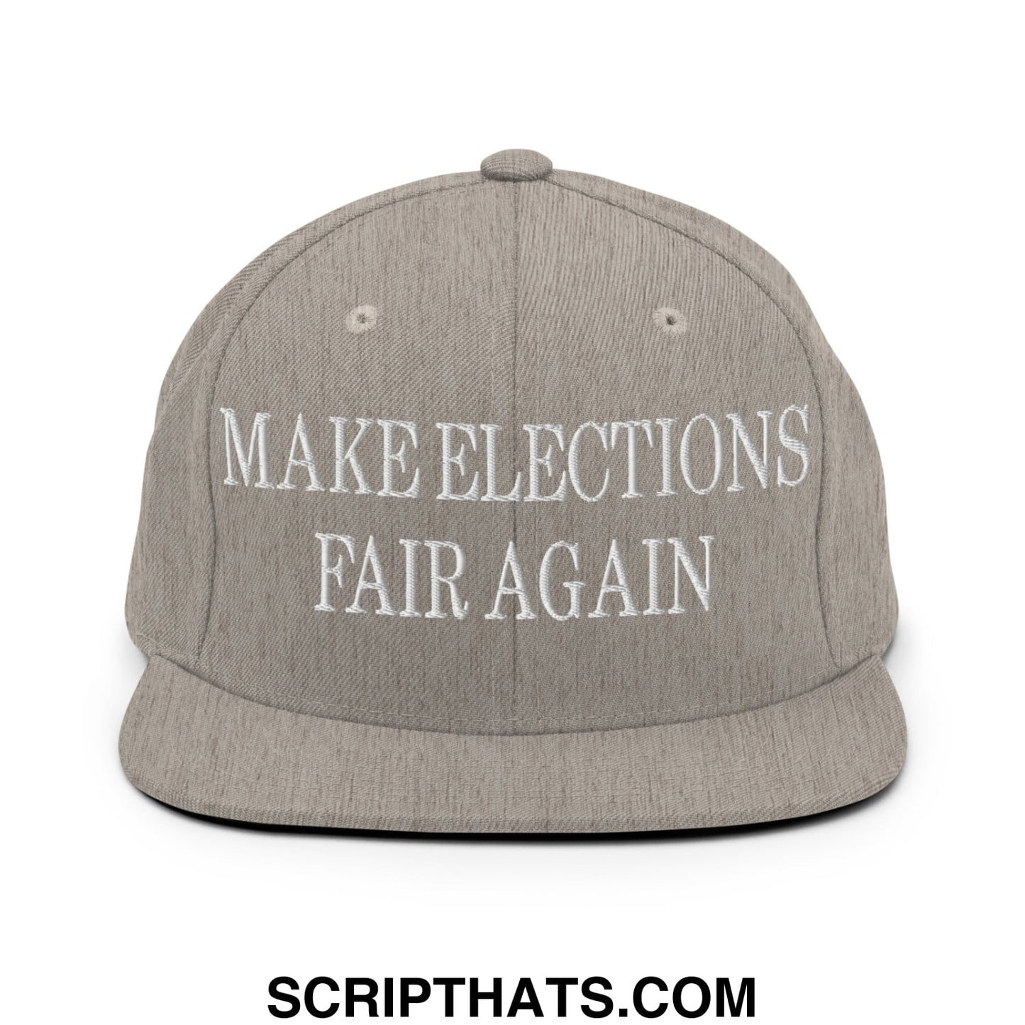 Make Elections Fair Again Embroidered Flat Bill Brim Snapback Hat Heather Grey