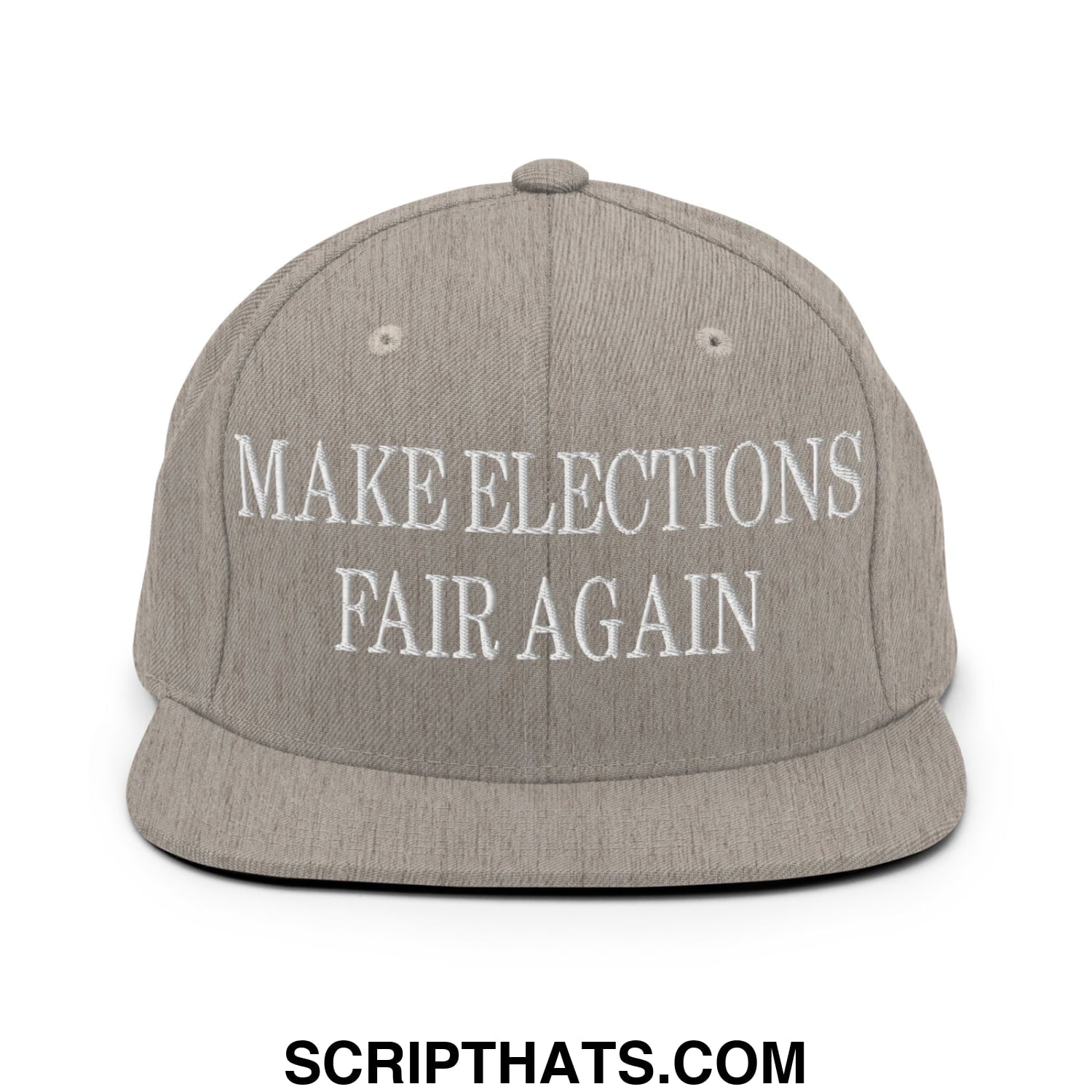 Make Elections Fair Again Embroidered Flat Bill Brim Snapback Hat Heather Grey