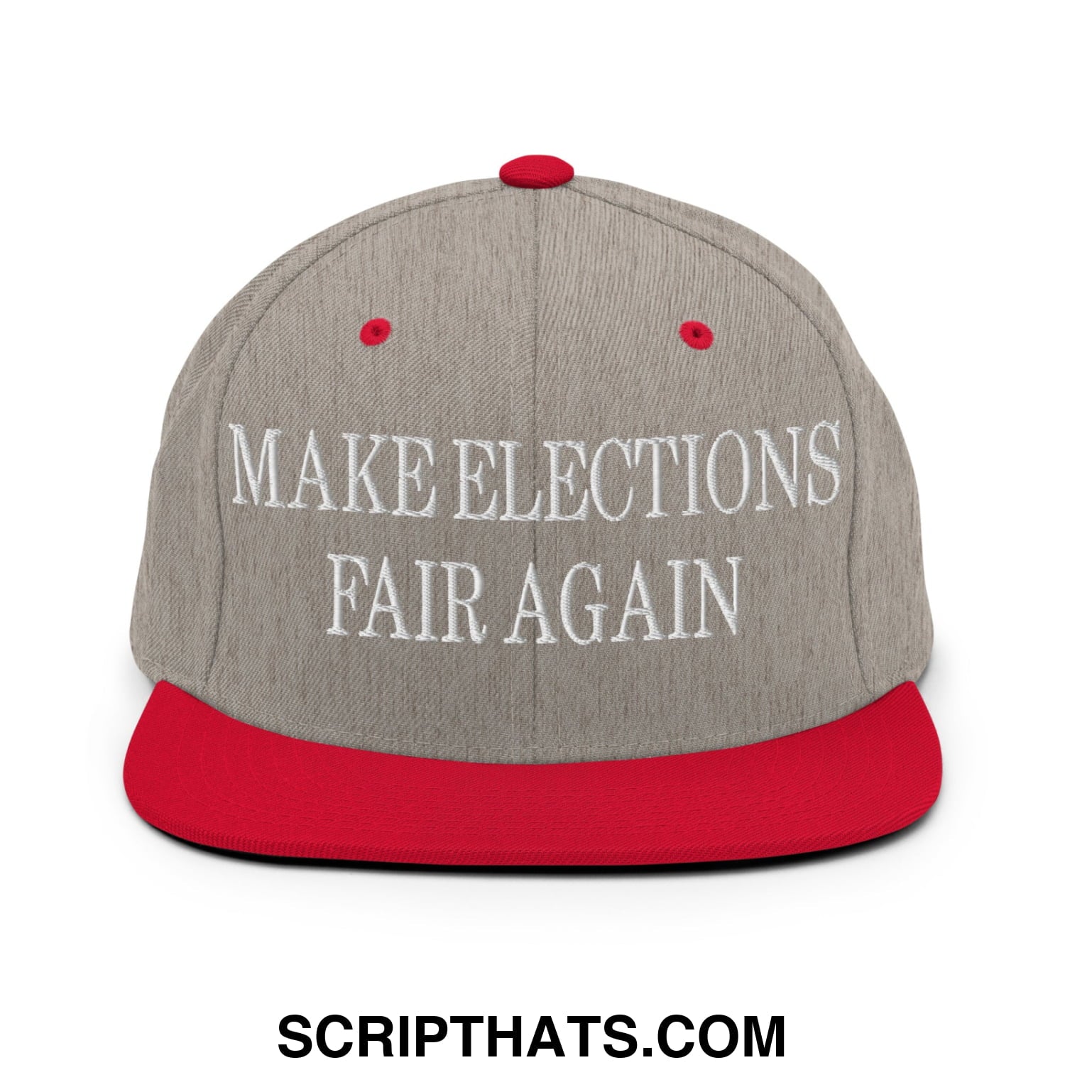 Make Elections Fair Again Embroidered Flat Bill Brim Snapback Hat Heather Grey Red