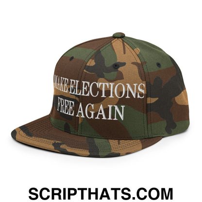 Make Elections Free Again Embroidered Flat Bill Brim Snapback Hat Green Camo