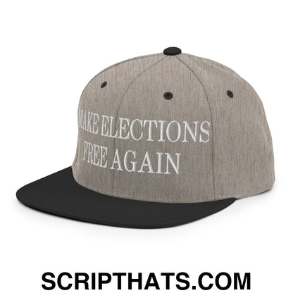 Make Elections Free Again Embroidered Flat Bill Brim Snapback Hat Heather Black