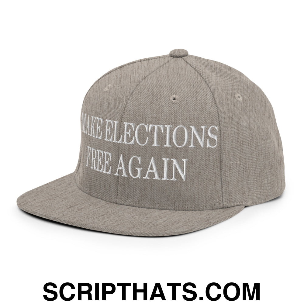 Make Elections Free Again Embroidered Flat Bill Brim Snapback Hat Heather Grey