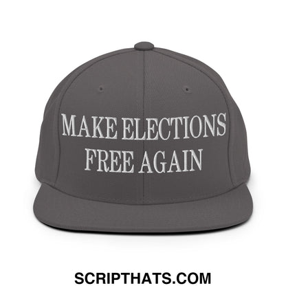 Gray flat bill snapback hat with white embroidered make elections free again text for casual wear