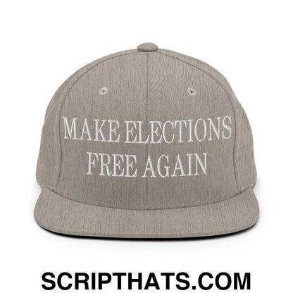 Make Elections Free Again Embroidered Flat Bill Brim Snapback Hat Heather Grey