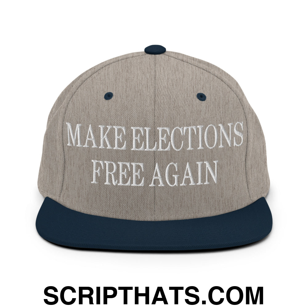 Make Elections Free Again Embroidered Flat Bill Brim Snapback Hat Heather Grey Navy