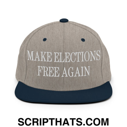 Make Elections Free Again Embroidered Flat Bill Brim Snapback Hat Heather Grey Navy