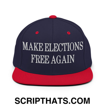 Make Elections Free Again Embroidered Flat Bill Brim Snapback Hat Navy Red