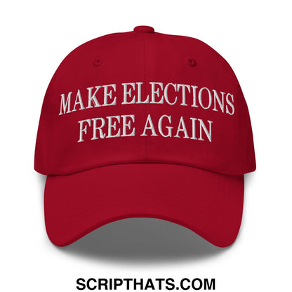 Red embroidered unstructured dad hat with make elections free again text for casual everyday wear