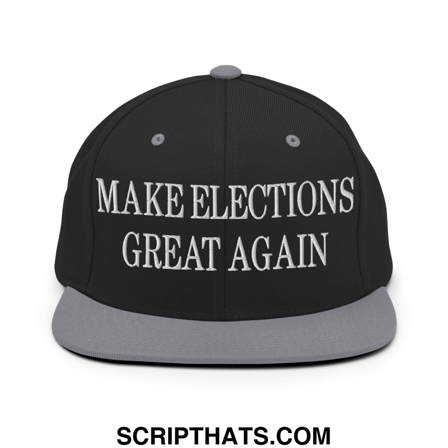 Make Elections Great Again Embroidered Flat Bill Brim Snapback Hat Black Silver