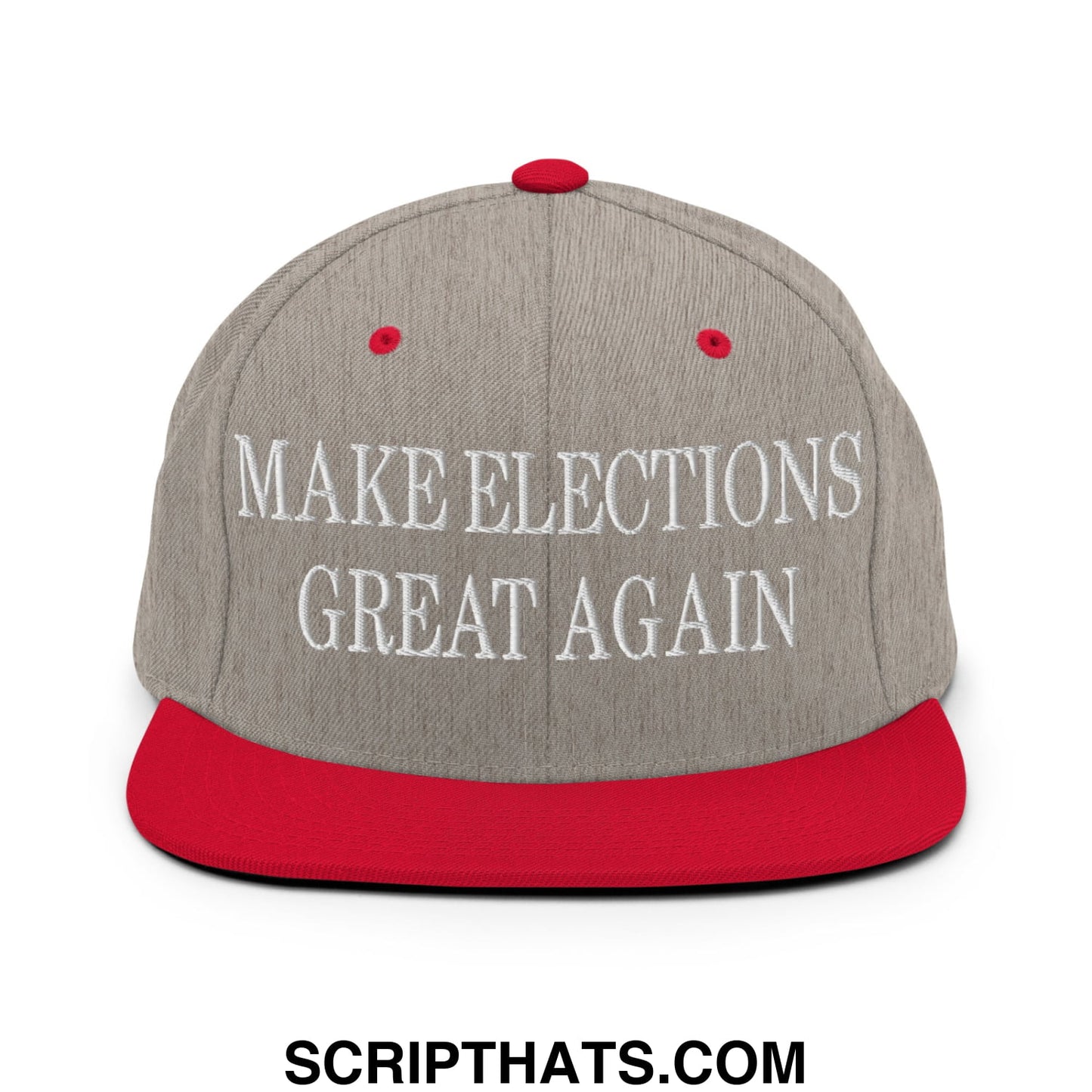 Make Elections Great Again Embroidered Flat Bill Brim Snapback Hat Heather Grey Red