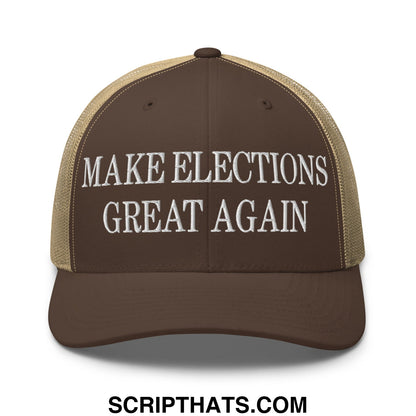 Make Elections Great Again Embroidered Mesh Trucker Hat Brown Khaki