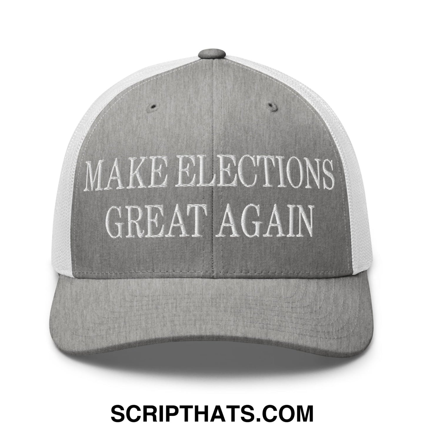 Make Elections Great Again Embroidered Mesh Trucker Hat Heather Grey White