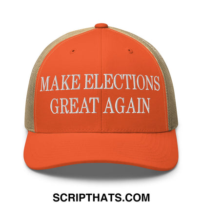 Make Elections Great Again Embroidered Mesh Trucker Hat Rustic Orange Khaki