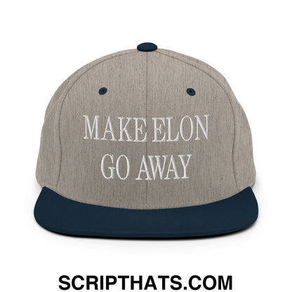 Make Elon Go Away Embroidered Flat Bill Brim Snapback Hat Heather Grey Navy