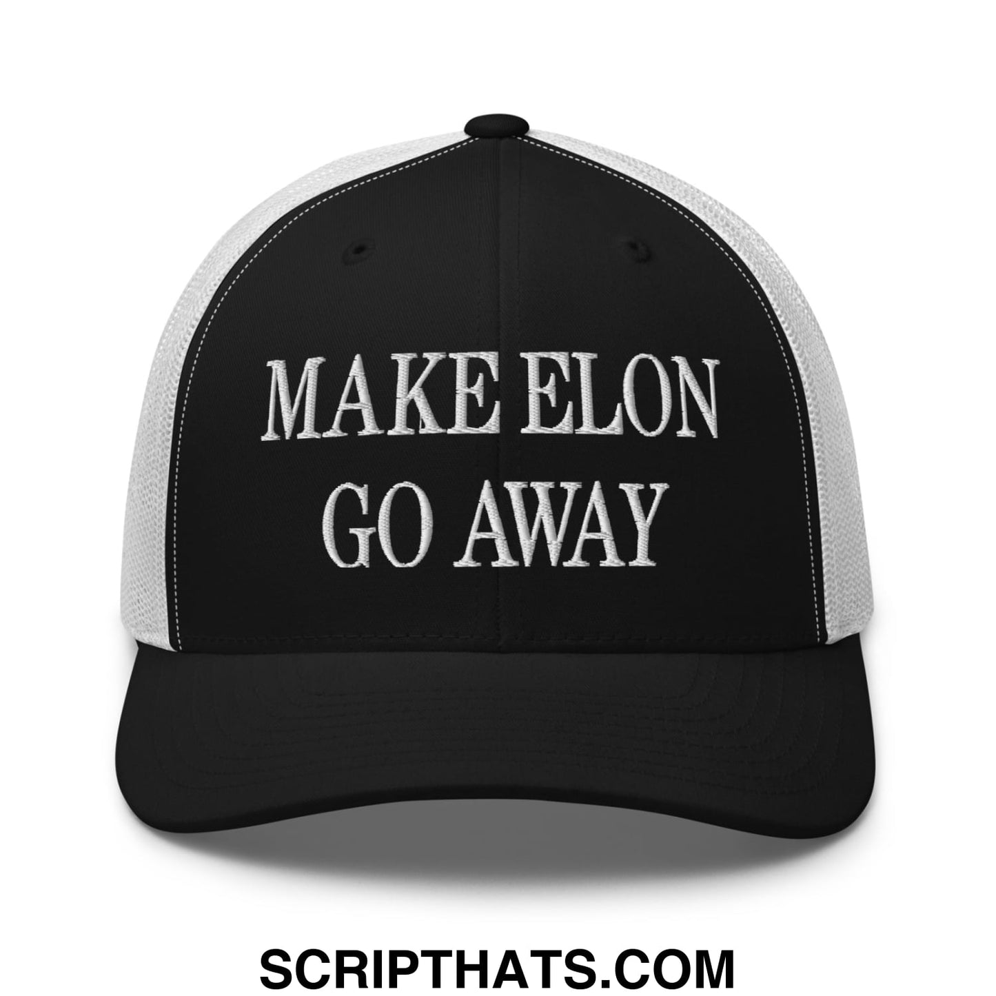 Make Elon Go Away Embroidered Mesh Trucker Hat Black White