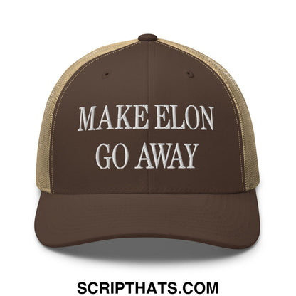 Make Elon Go Away Embroidered Mesh Trucker Hat Brown Khaki