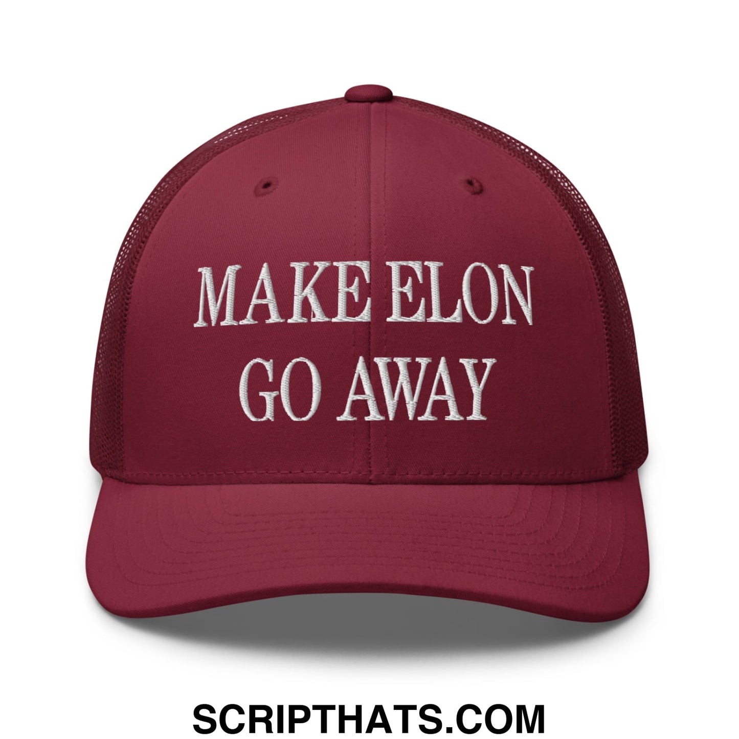 Make Elon Go Away Embroidered Mesh Trucker Hat Cranberry
