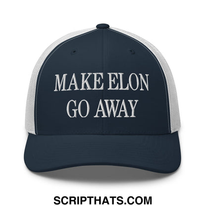 Make Elon Go Away Embroidered Mesh Trucker Hat Navy White