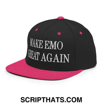 Make Emo Great Again Embroidered Flat Bill Brim Snapback Hat Black Neon Pink