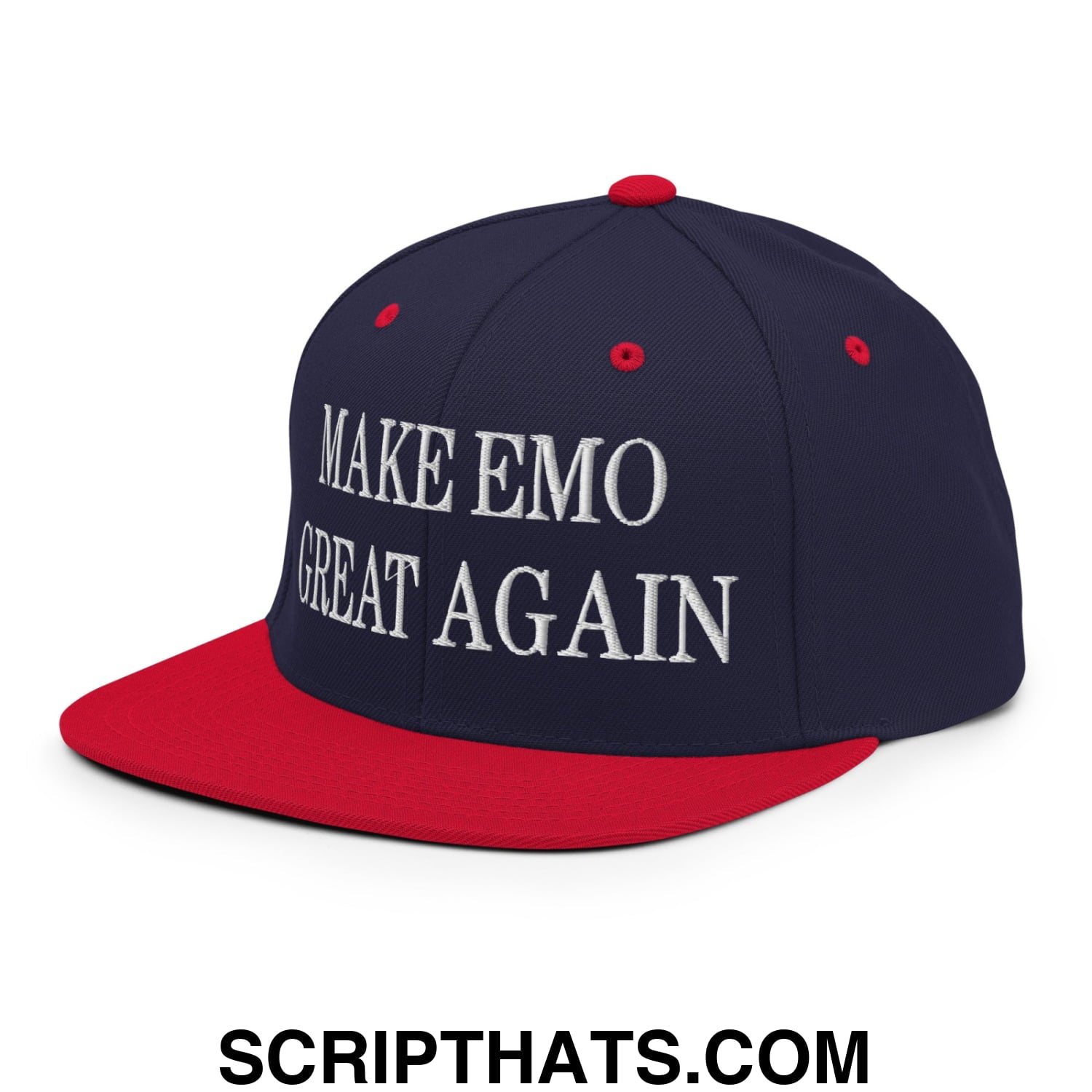 Make Emo Great Again Embroidered Flat Bill Brim Snapback Hat Navy Red
