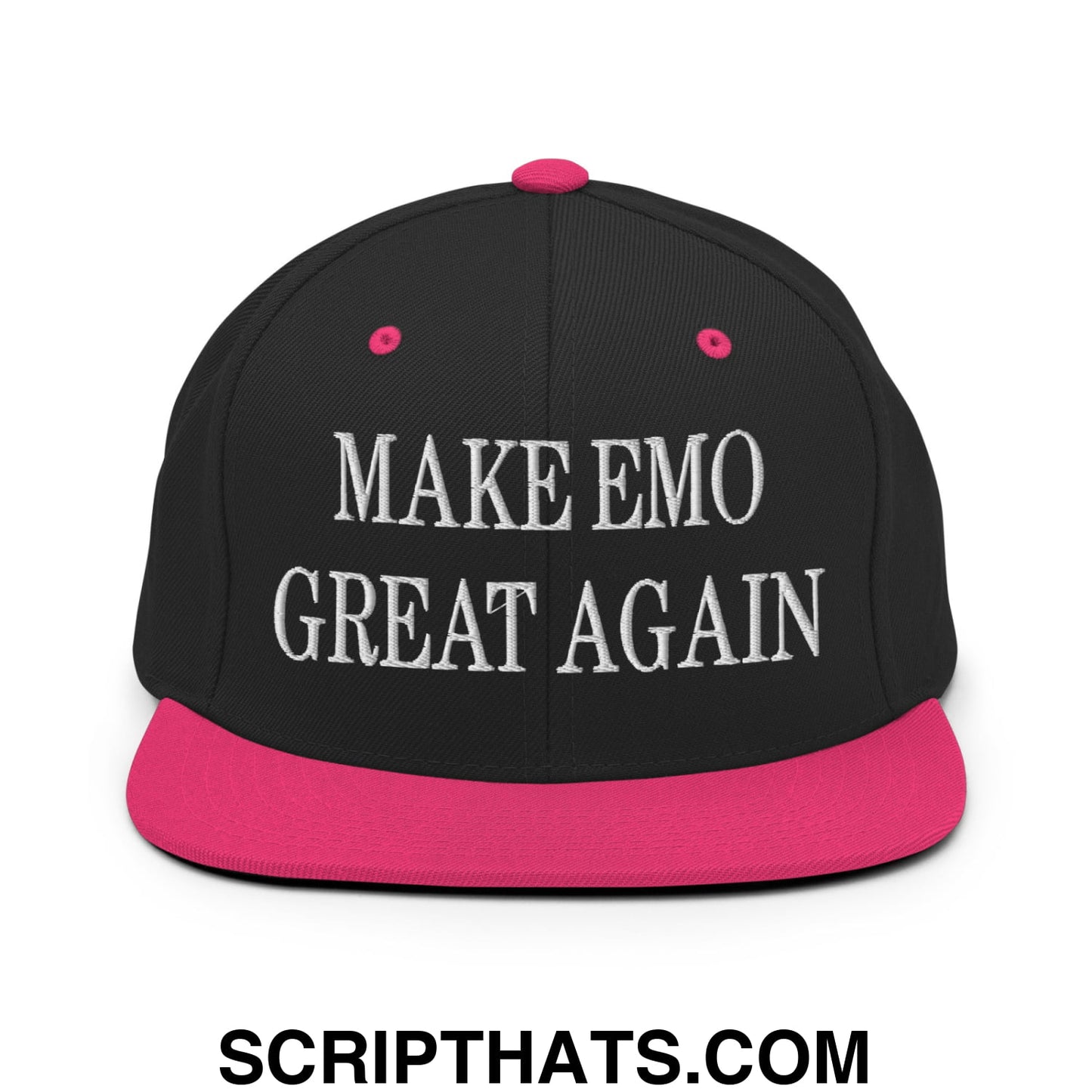 Make Emo Great Again Embroidered Flat Bill Brim Snapback Hat Black Neon Pink