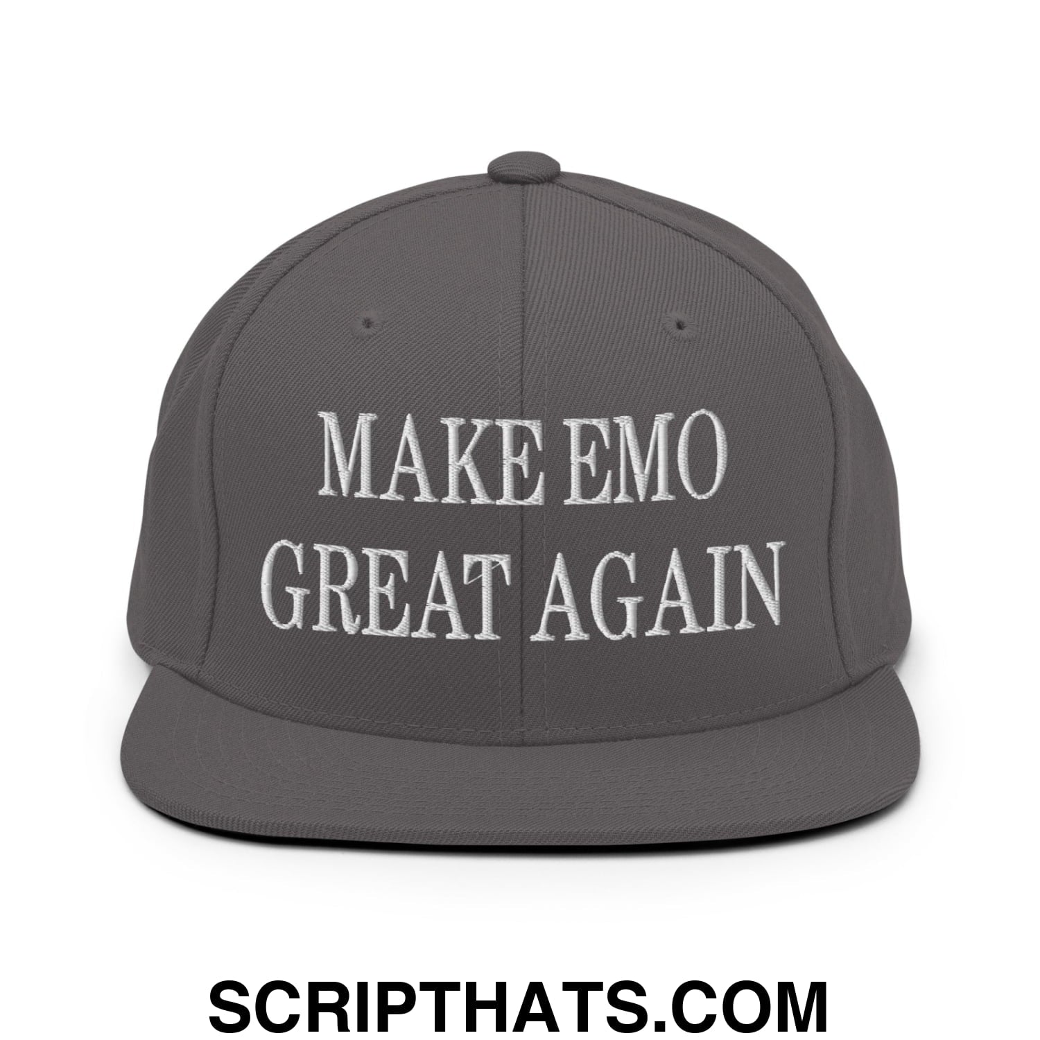 Make Emo Great Again Embroidered Flat Bill Brim Snapback Hat Dark Grey