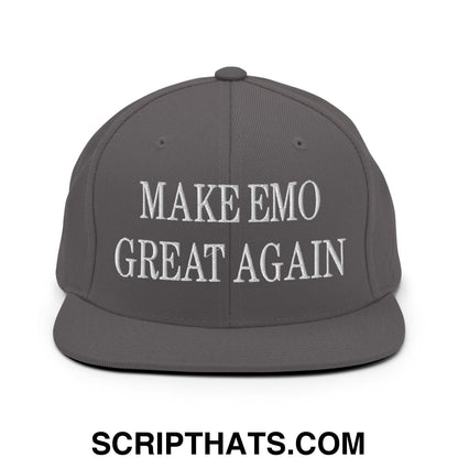 Make Emo Great Again Embroidered Flat Bill Brim Snapback Hat Dark Grey