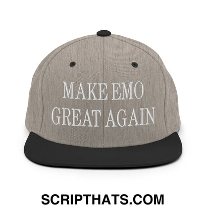 Make Emo Great Again Embroidered Flat Bill Brim Snapback Hat Heather Black