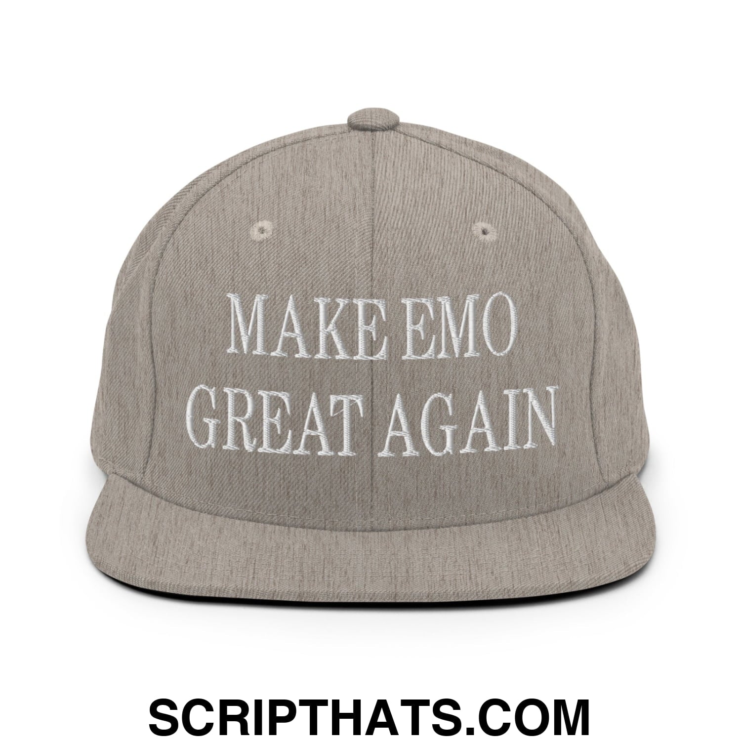 Make Emo Great Again Embroidered Flat Bill Brim Snapback Hat Heather Grey