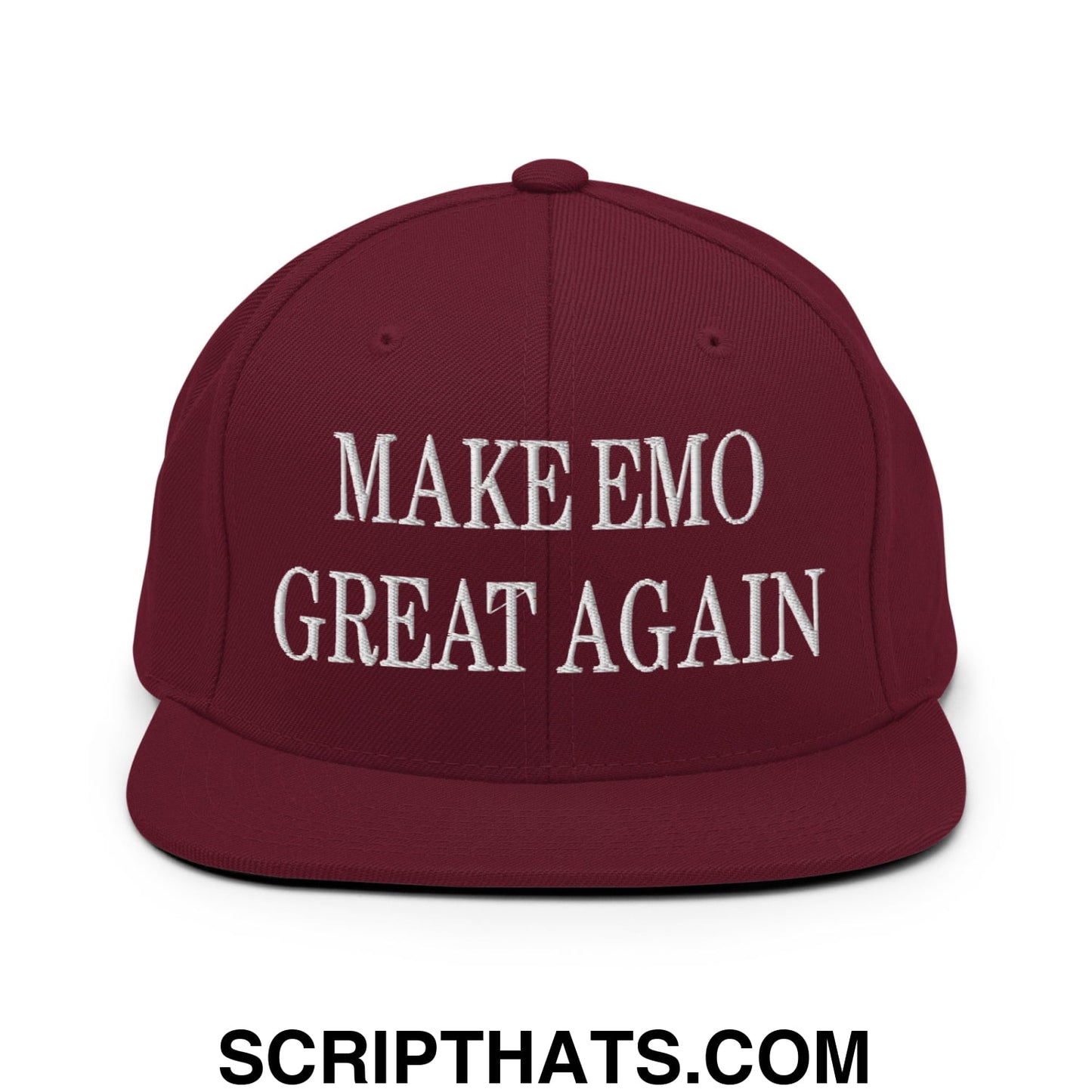 Make Emo Great Again Embroidered Flat Bill Brim Snapback Hat Maroon