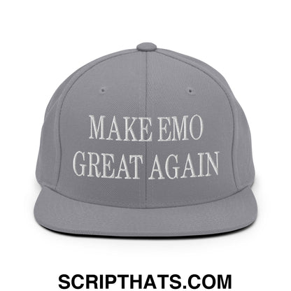 Make Emo Great Again Embroidered Flat Bill Brim Snapback Hat Silver