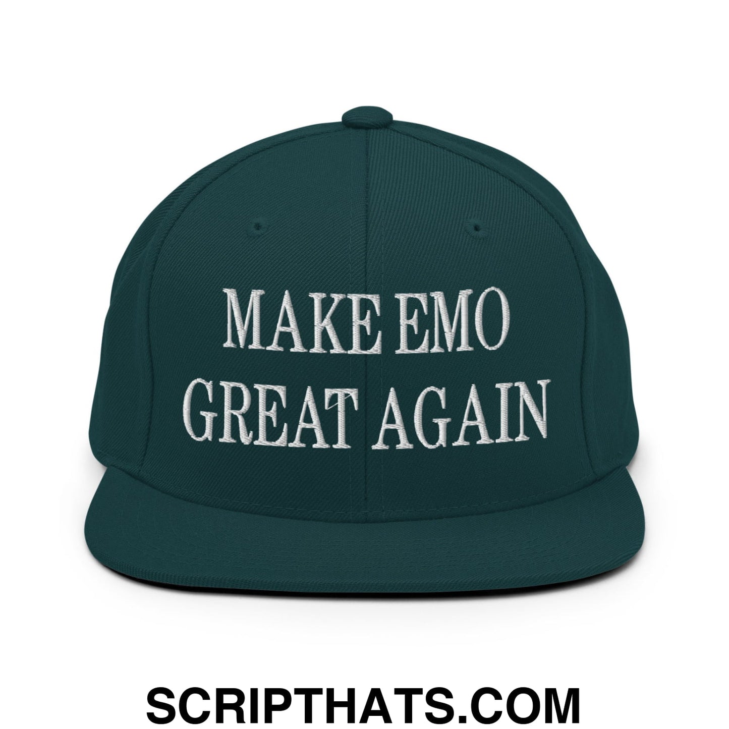Make Emo Great Again Embroidered Flat Bill Brim Snapback Hat Spruce