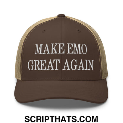 Make Emo Great Again Embroidered Mesh Trucker Hat Brown Khaki