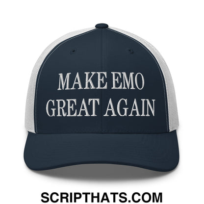 Make Emo Great Again Embroidered Mesh Trucker Hat Navy White
