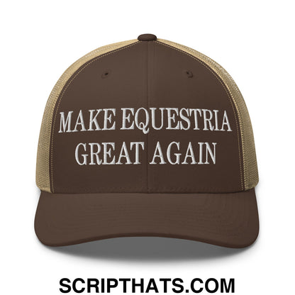Make Equestria Great Again Embroidered Mesh Trucker Hat Brown Khaki