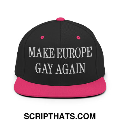 Make Europe Gay Again Embroidered Flat Bill Brim Snapback Hat Black Neon Pink