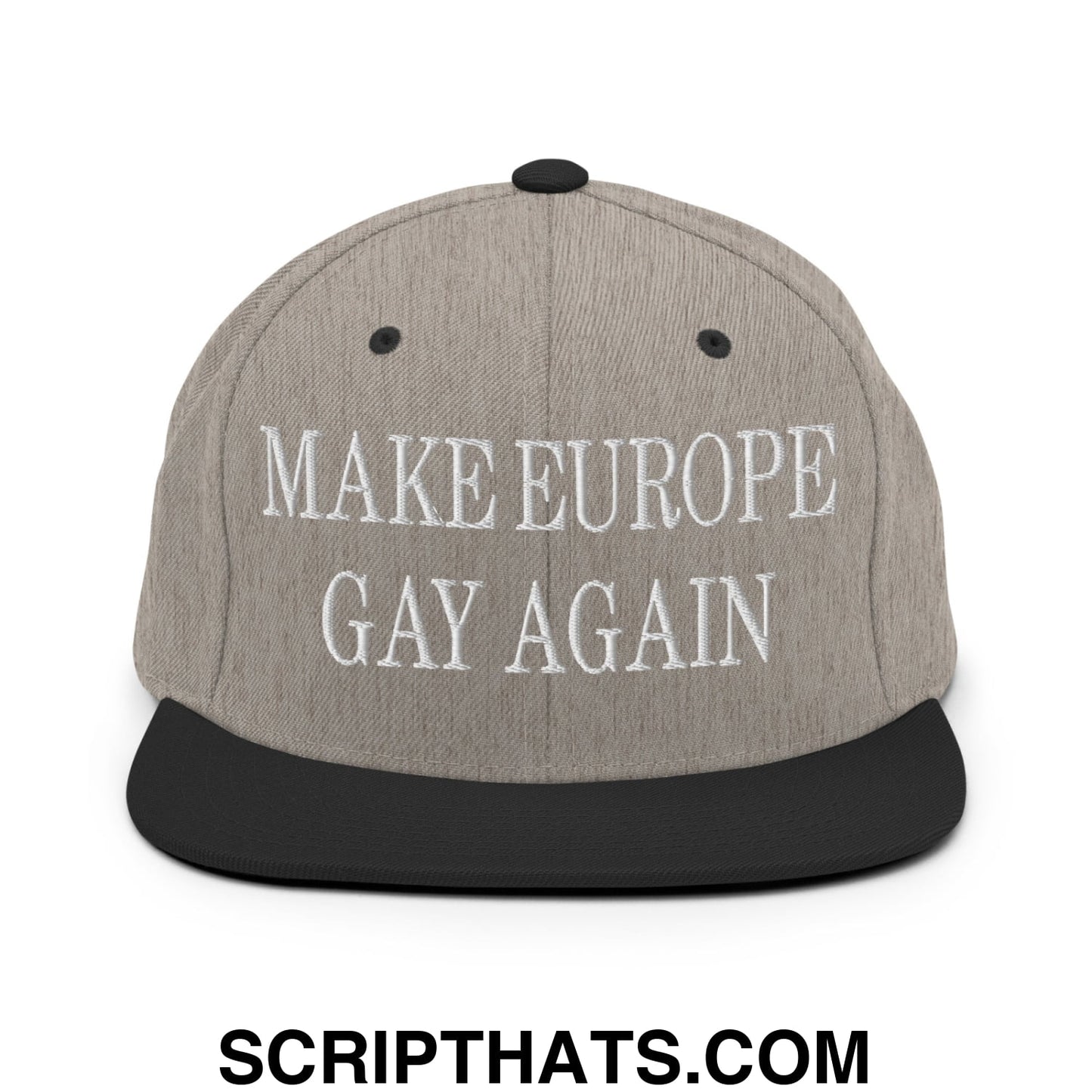Make Europe Gay Again Embroidered Flat Bill Brim Snapback Hat Heather Black