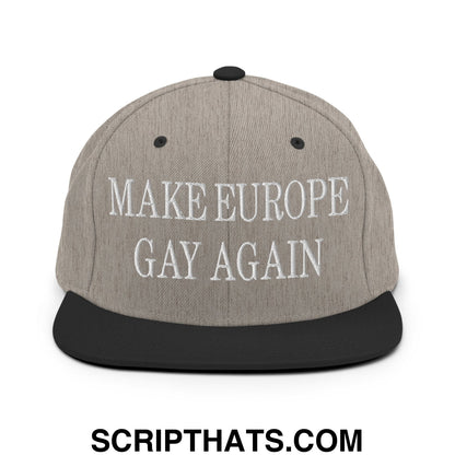 Make Europe Gay Again Embroidered Flat Bill Brim Snapback Hat Heather Black