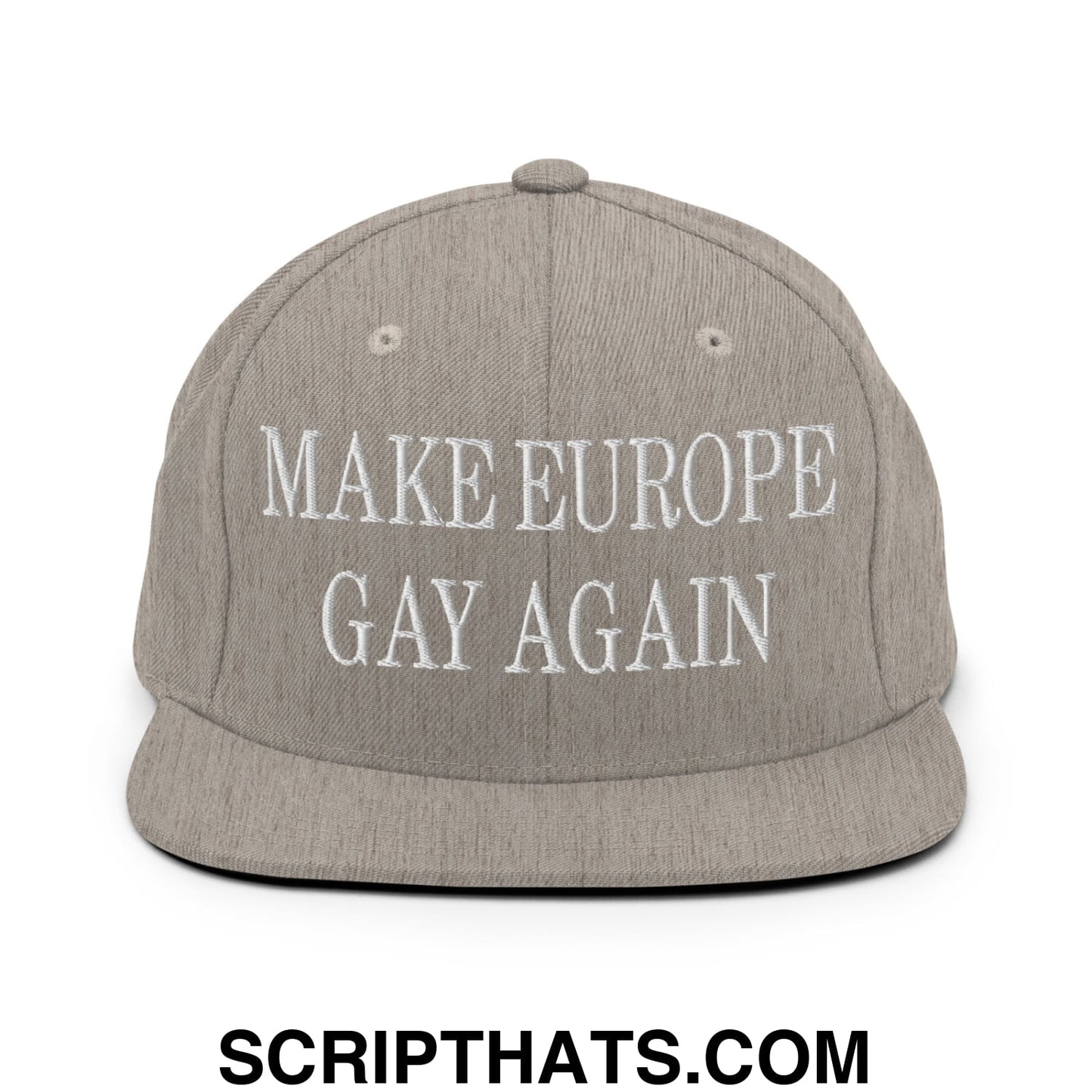 Make Europe Gay Again Embroidered Flat Bill Brim Snapback Hat Heather Grey