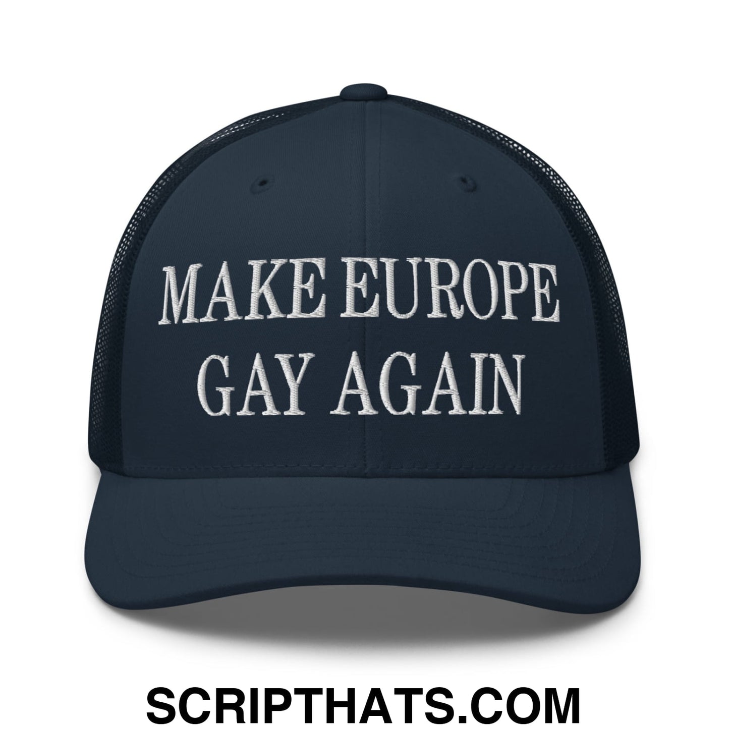 Make Europe Gay Again Embroidered Mesh Trucker Hat Navy