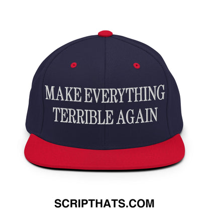 Make Everything Terrible Again Embroidered Flat Bill Brim Snapback Hat Navy Red