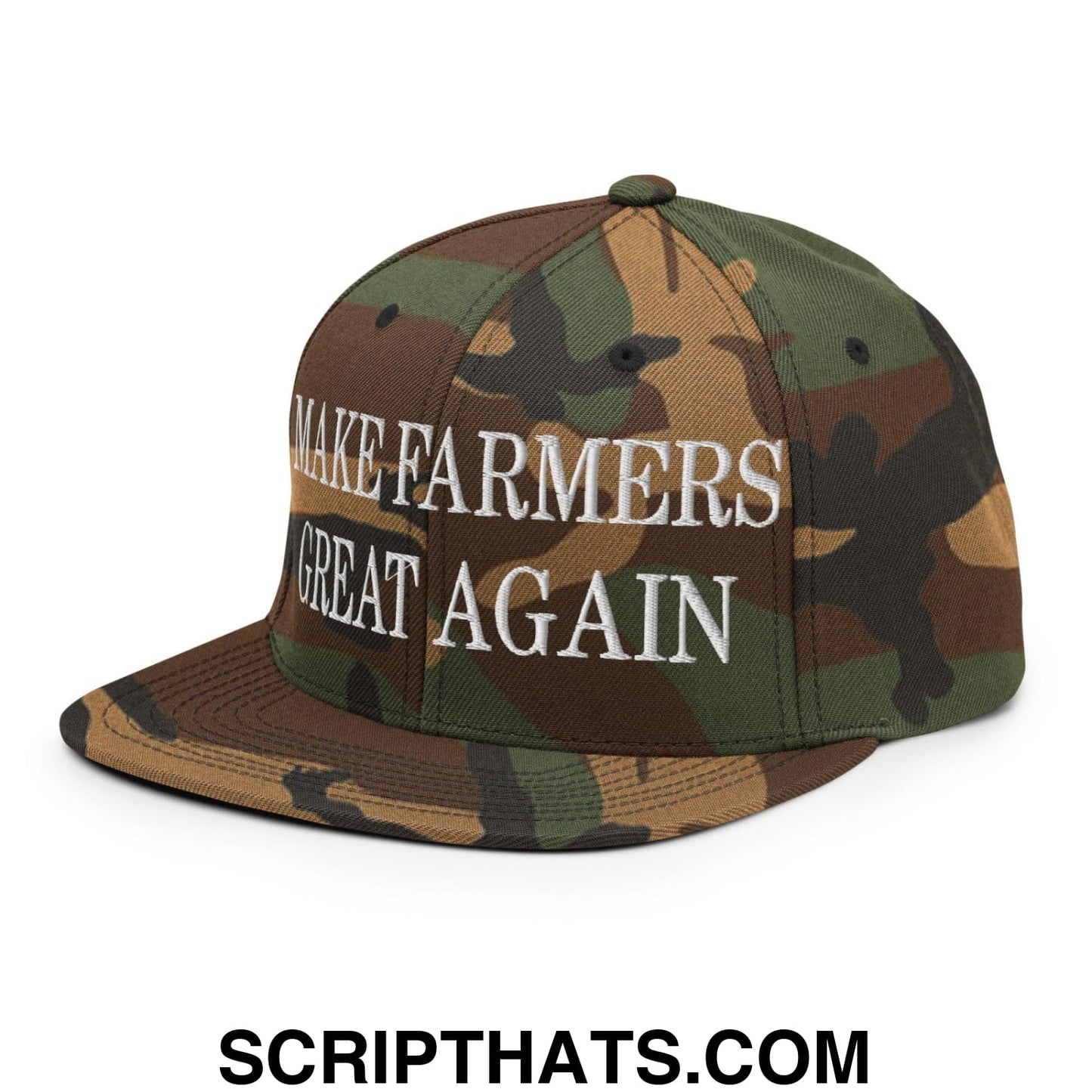 Make Farmers Great Again Embroidered Flat Bill Brim Snapback Hat Green Camo