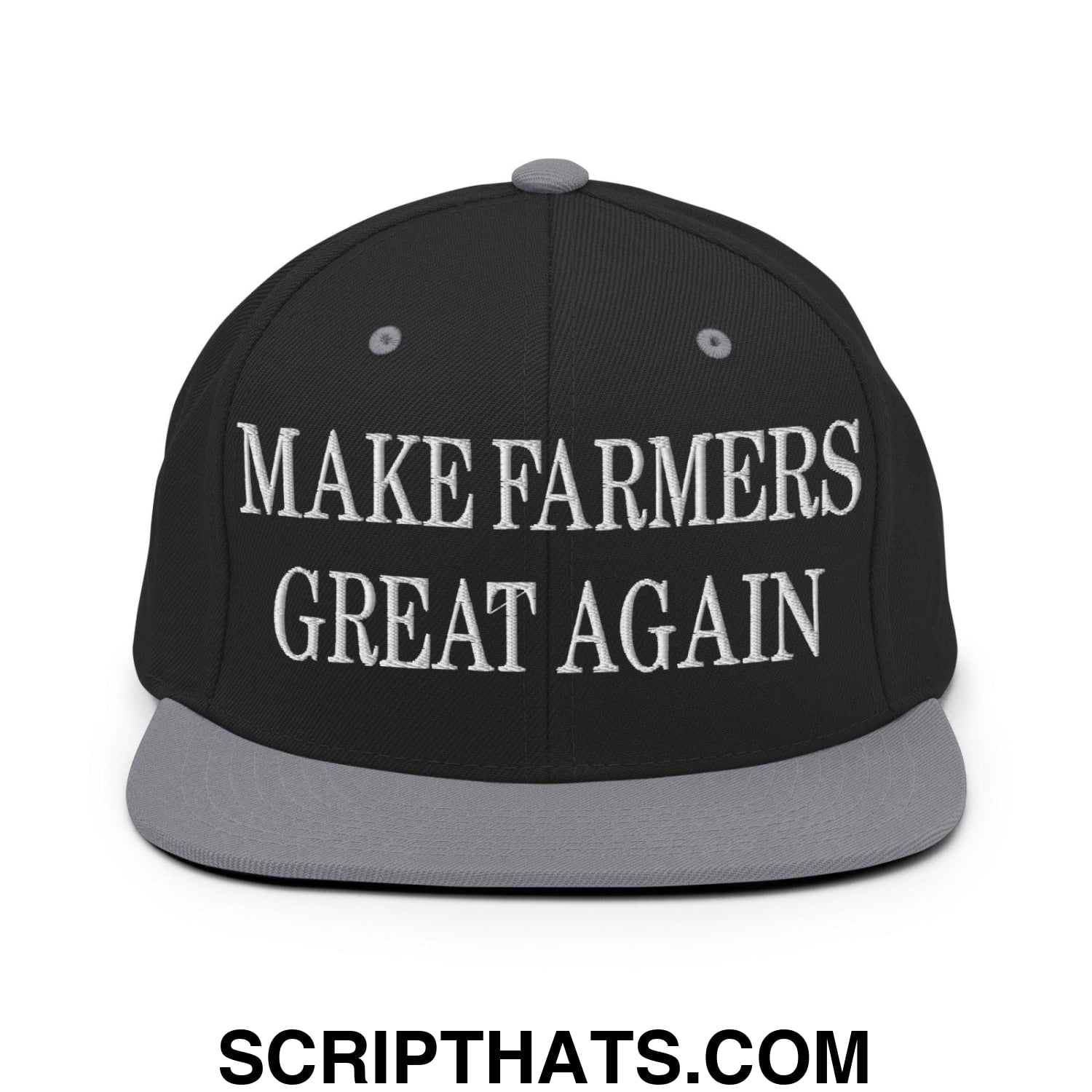 Make Farmers Great Again Embroidered Flat Bill Brim Snapback Hat Black Silver