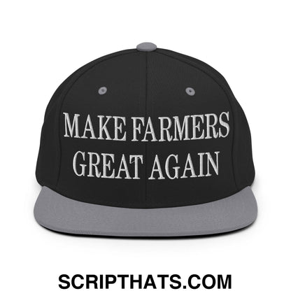 Make Farmers Great Again Embroidered Flat Bill Brim Snapback Hat Black Silver