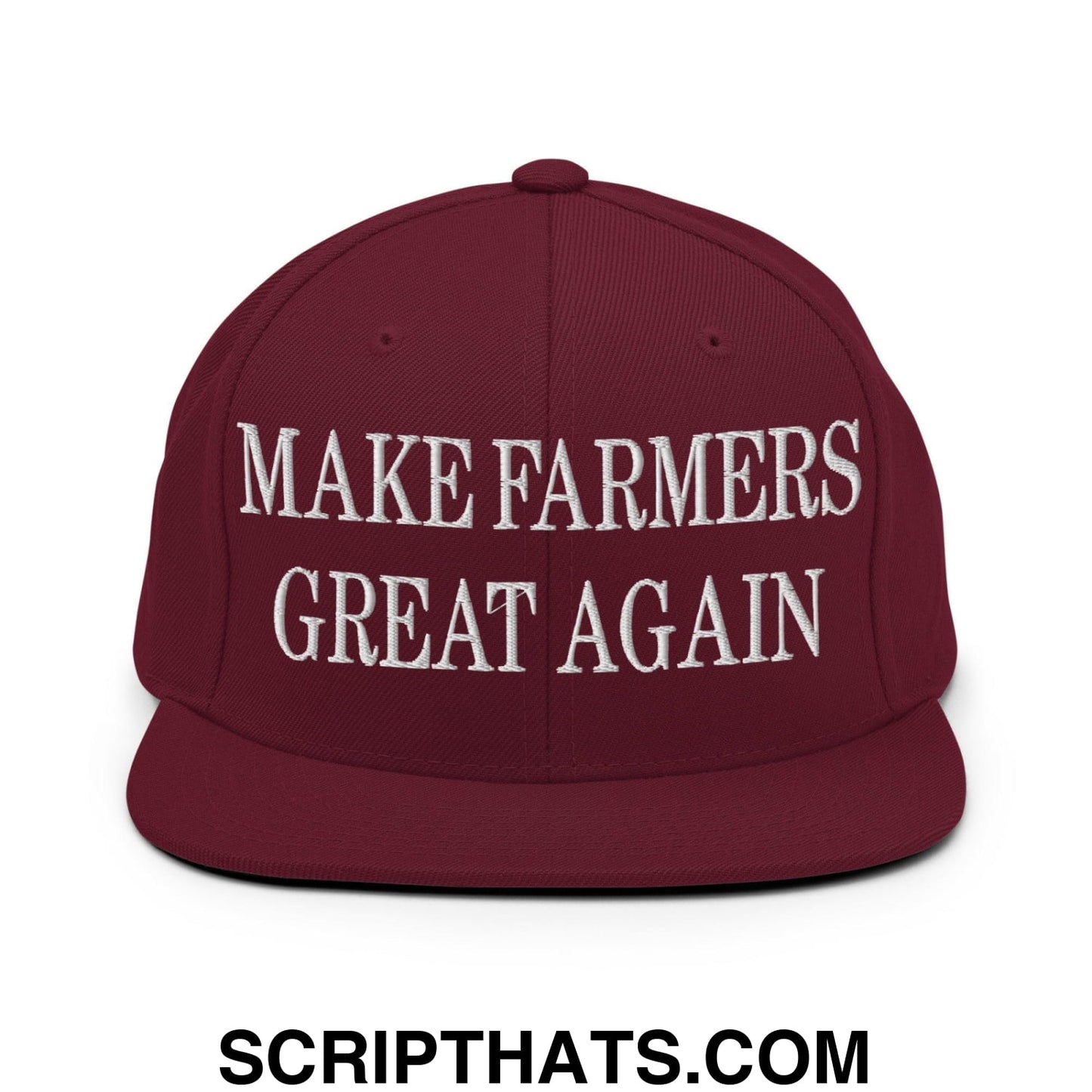 Make Farmers Great Again Embroidered Flat Bill Brim Snapback Hat Maroon